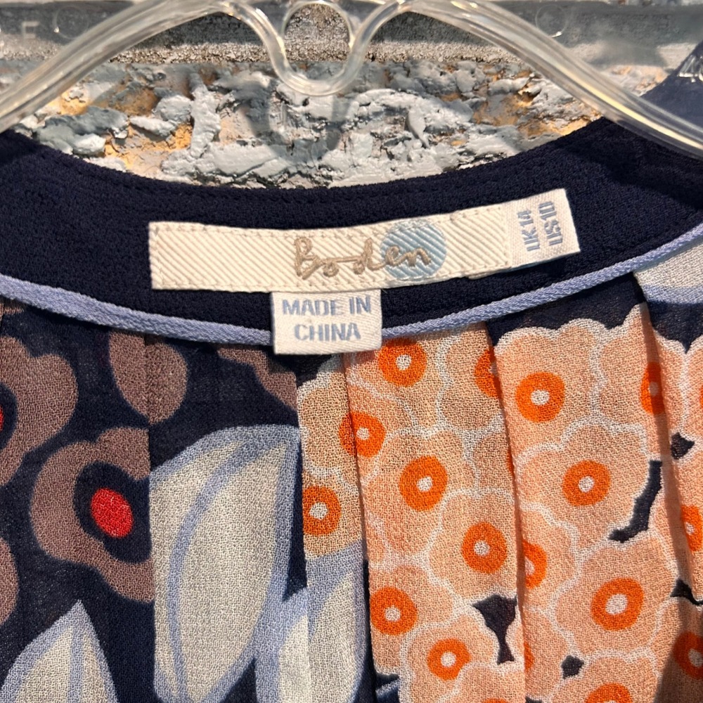 Boden Womens Orange Navy Floral V-Neck Sleeveless Viscose Blouse Top US 10 UK 14 - Picture 5 of 6